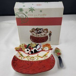 Fitz And Floyd Appetizer Cheese Plate With Spreader Woodland Holiday Macys